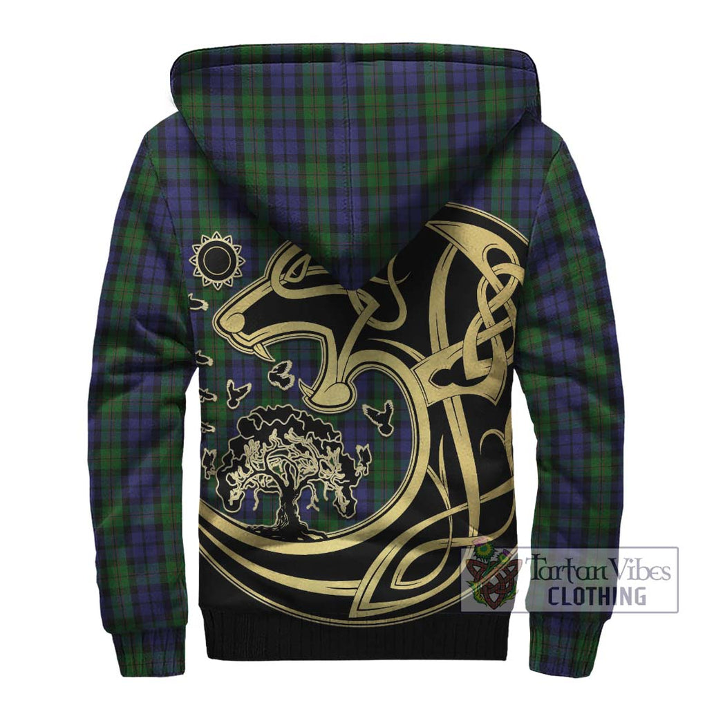 Dundas Tartan Sherpa Hoodie with Family Crest Celtic Wolf Style - Tartan Vibes Clothing