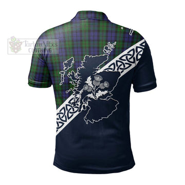 Dundas Tartan Polo Shirt Featuring Thistle and Scotland Map - Tartanvibesclothing Store