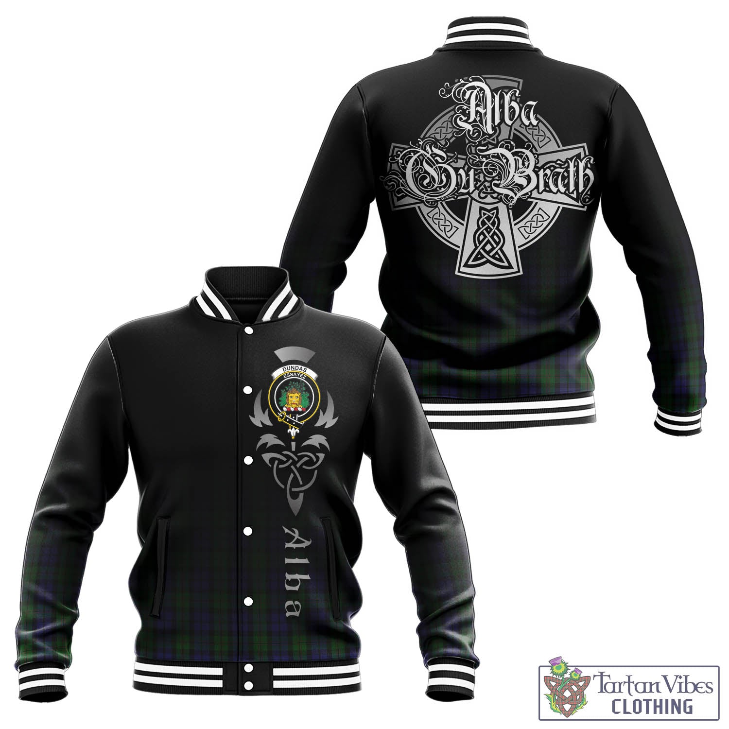 Dundas Tartan Baseball Jacket Featuring Alba Gu Brath Family Crest Celtic Inspired - Tartan Vibes Clothing