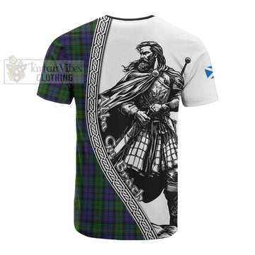 Dundas Tartan Clan Crest Cotton T-shirt with Highlander Warrior Celtic Style - Tartan Vibes Clothing