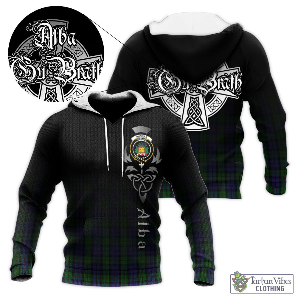 Dundas Tartan Knitted Hoodie Featuring Alba Gu Brath Family Crest Celtic Inspired - Tartan Vibes Clothing