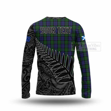 Dundas Crest Tartan Long Sleeve T-Shirt with New Zealand Silver Fern Half Style - Tartan Vibes Clothing