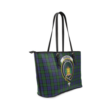 Dundas Tartan Leather Tote Bag with Family Crest
