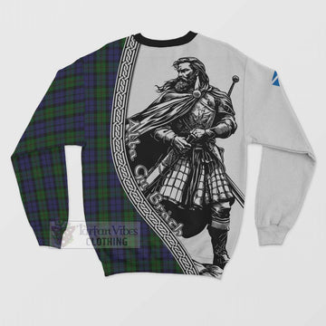 Dundas Tartan Clan Crest Sweatshirt with Highlander Warrior Celtic Style - Tartan Vibes Clothing