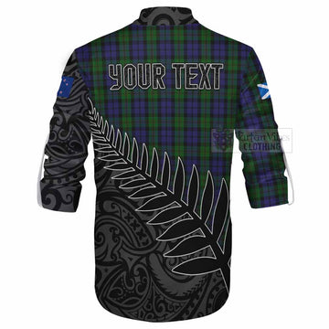 Dundas Crest Tartan Ghillie Kilt Shirt with New Zealand Silver Fern Half Style - Tartan Vibes Clothing