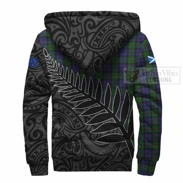 Dundas Crest Tartan Sherpa Hoodie with New Zealand Silver Fern Half Style - Tartan Vibes Clothing