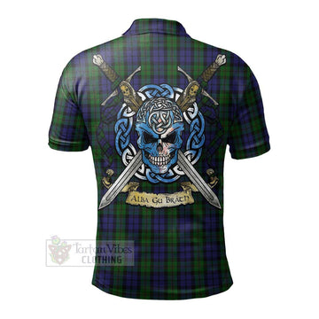Dundas Tartan Polo Shirt with Family Crest Celtic Skull Style - Tartan Vibes Clothing