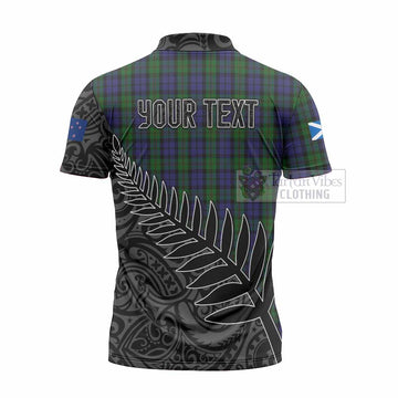 Dundas Crest Tartan Zipper Polo Shirt with New Zealand Silver Fern Half Style - Tartan Vibes Clothing
