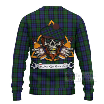 Dundas Tartan Ugly Sweater with Family Crest and Bearded Skull Holding Bottles of Whiskey - Tartan Vibes Clothing