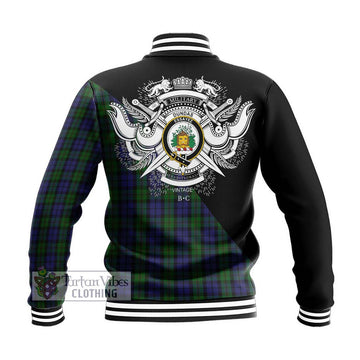 Dundas Tartan Baseball Jacket with Family Crest and Military Logo Style - Tartan Vibes Clothing