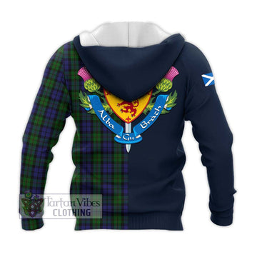 Dundas Tartan Knitted Hoodie Alba with Scottish Lion Royal Arm Half Style - Tartan Vibes Clothing