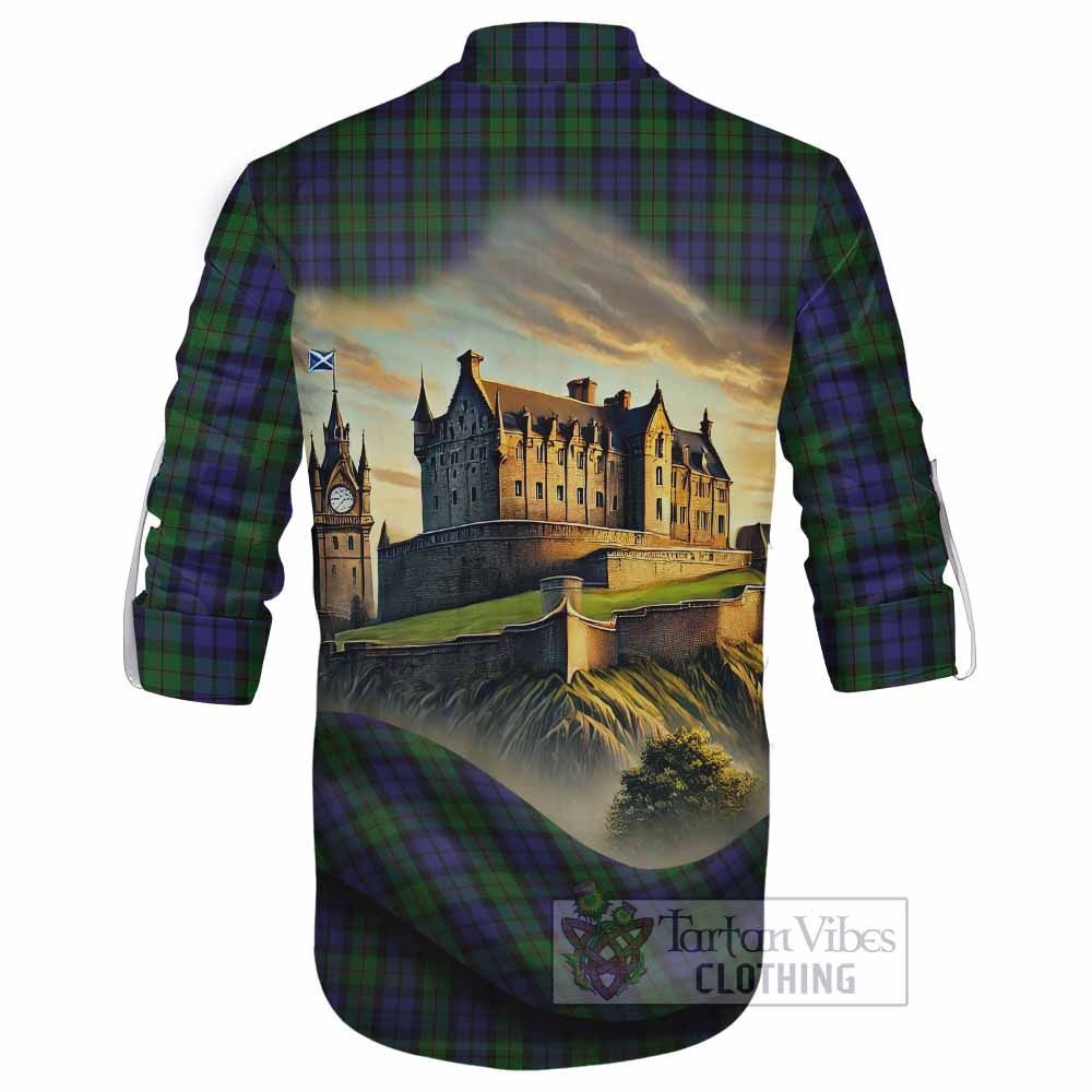 Dundas Tartan Family Crest Ghillie Kilt Shirt with Scottish Ancient Castle Style - Tartan Vibes Clothing