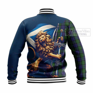 Dundas Tartan Family Crest Baseball Jacket with Scottish Majestic Lion - Tartan Vibes Clothing