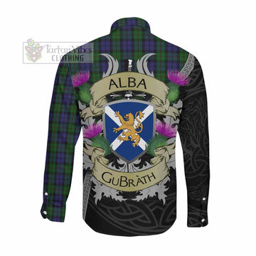 Dundas Tartan Family Crest Long Sleeve Button Shirt Lion Rampant Royal Thistle Shield Celtic Inspired Men's Shirt - Tartan Vibes Clothing