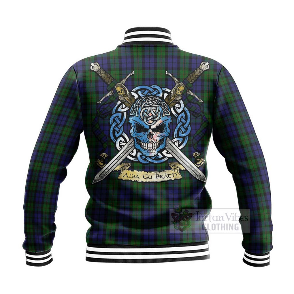 Dundas Tartan Baseball Jacket with Family Crest Celtic Skull Style - Tartan Vibes Clothing