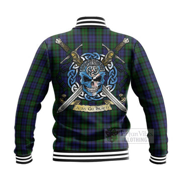 Dundas Tartan Baseball Jacket with Family Crest Celtic Skull Style - Tartan Vibes Clothing
