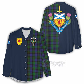 Dundas Tartan Women's Casual Shirt Alba with Scottish Lion Royal Arm Half Style - Tartan Vibes Clothing