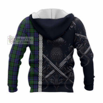 Dundas Tartan Knitted Hoodie with Family Crest Cross Sword Thistle Celtic Vibes - Tartan Vibes Clothing
