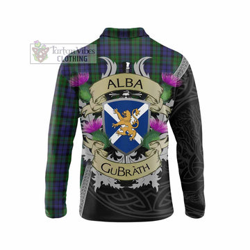 Dundas Tartan Family Crest Long Sleeve Polo Shirt Lion Rampant Royal Thistle Shield Celtic Inspired - Tartan Vibes Clothing