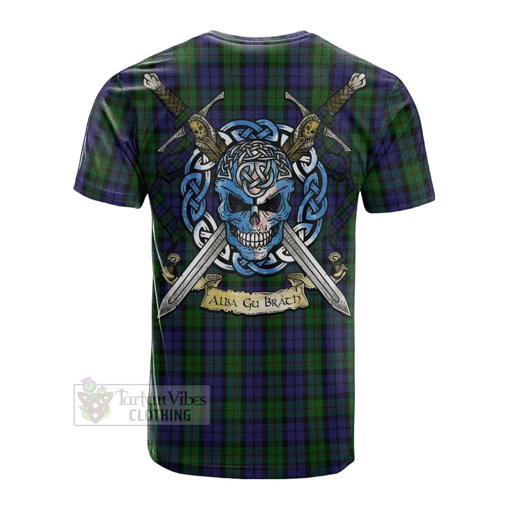 Dundas Tartan Cotton T-shirt with Family Crest Celtic Skull Style Men's Shirt - Tartan Vibes Clothing