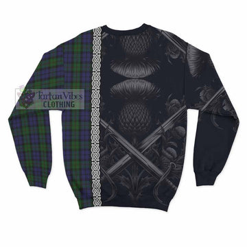 Dundas Tartan Sweatshirt with Family Crest Cross Sword Thistle Celtic Vibes - Tartan Vibes Clothing