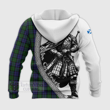 Dundas Tartan Clan Crest Knitted Hoodie with Highlander Warrior Celtic Style - Tartan Vibes Clothing