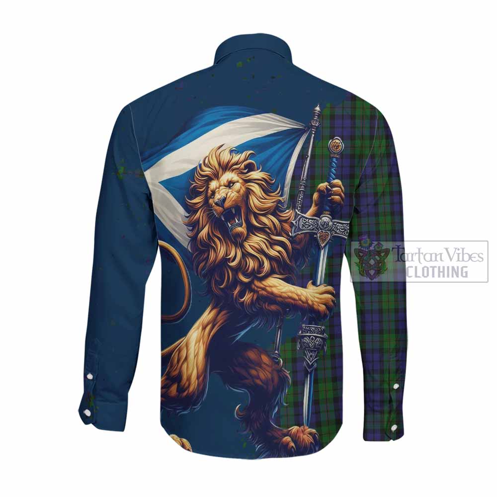 Dundas Tartan Family Crest Long Sleeve Button Shirt with Scottish Majestic Lion Men's Shirt - Tartan Vibes Clothing