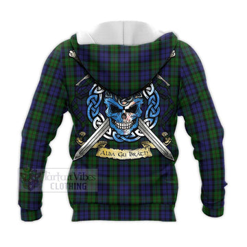 Dundas Tartan Knitted Hoodie with Family Crest Celtic Skull Style - Tartan Vibes Clothing