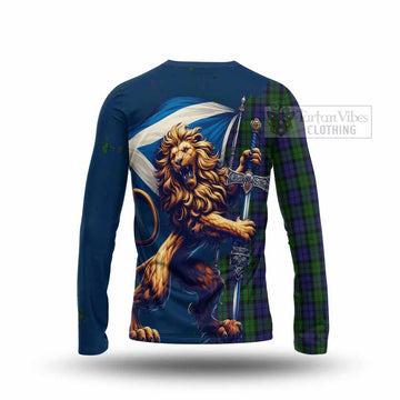 Dundas Tartan Family Crest Long Sleeve T-Shirt with Scottish Majestic Lion - Tartan Vibes Clothing