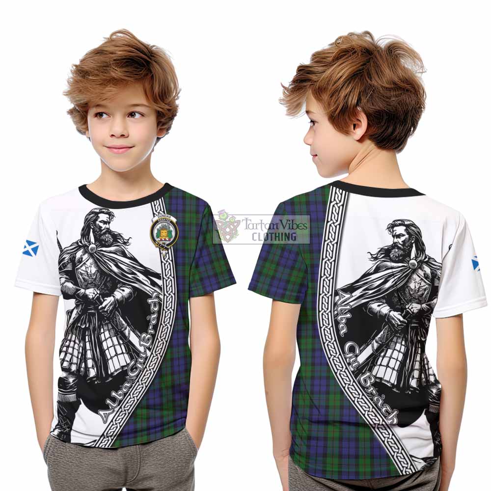 Dundas Tartan Clan Crest Kid T-Shirt with Highlander Warrior Celtic Style - Tartan Vibes Clothing