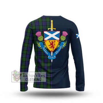 Dundas Tartan Long Sleeve T-Shirt Alba with Scottish Lion Royal Arm Half Style - Tartan Vibes Clothing