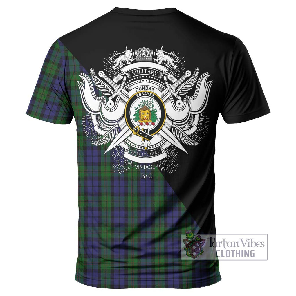 Dundas Tartan T-Shirt with Family Crest and Military Logo Style - Tartan Vibes Clothing