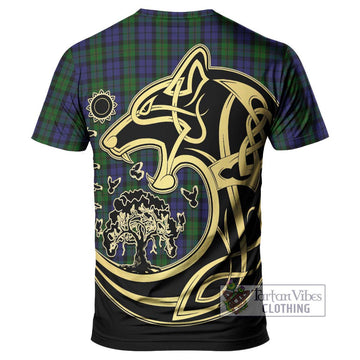 Dundas Tartan T-Shirt with Family Crest Celtic Wolf Style - Tartan Vibes Clothing