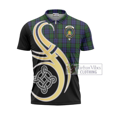 Dundas Tartan Zipper Polo Shirt with Family Crest and Celtic Symbol Style - Tartan Vibes Clothing