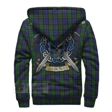Dundas Tartan Sherpa Hoodie with Family Crest Celtic Skull Style - Tartan Vibes Clothing