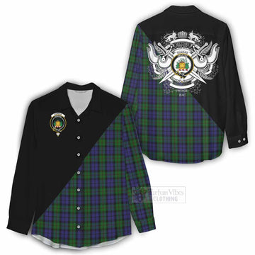 Dundas Tartan Women's Casual Shirt with Family Crest and Military Logo Style - Tartan Vibes Clothing