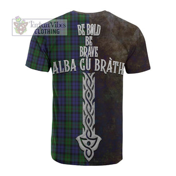 Dundas Tartan Family Crest Cotton T-shirt Alba Gu Brath Be Brave Lion Ancient Style