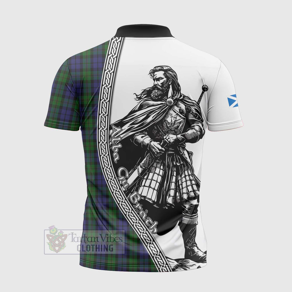 Dundas Tartan Clan Crest Zipper Polo Shirt with Highlander Warrior Celtic Style - Tartan Vibes Clothing