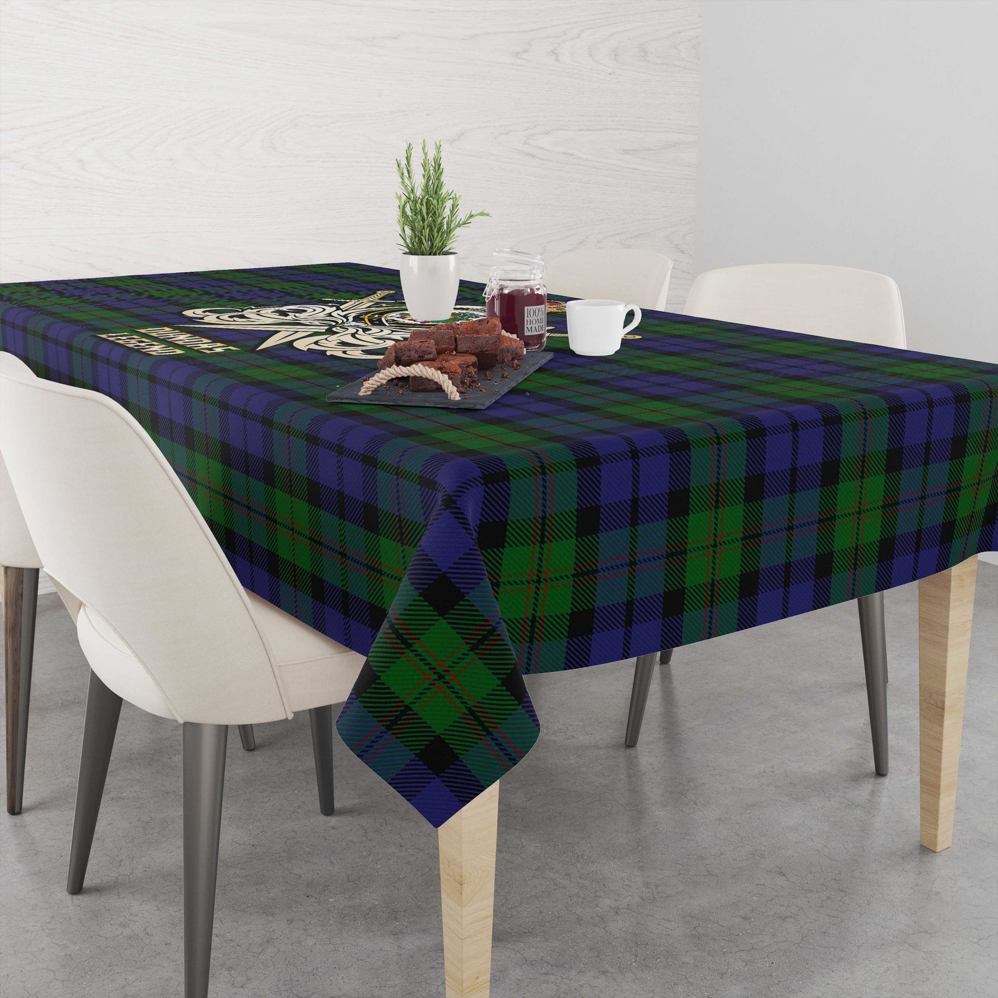 Dundas Tartan Tablecloth with Clan Crest and the Golden Sword of Courageous Legacy - Tartan Vibes Clothing