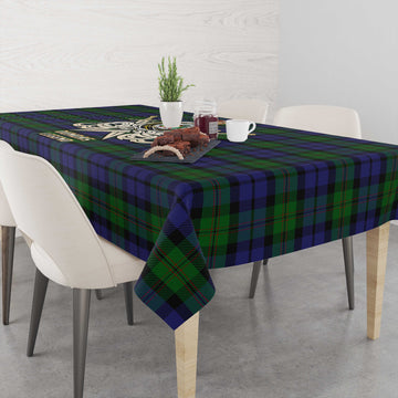 Dundas Tartan Tablecloth with Clan Crest and the Golden Sword of Courageous Legacy