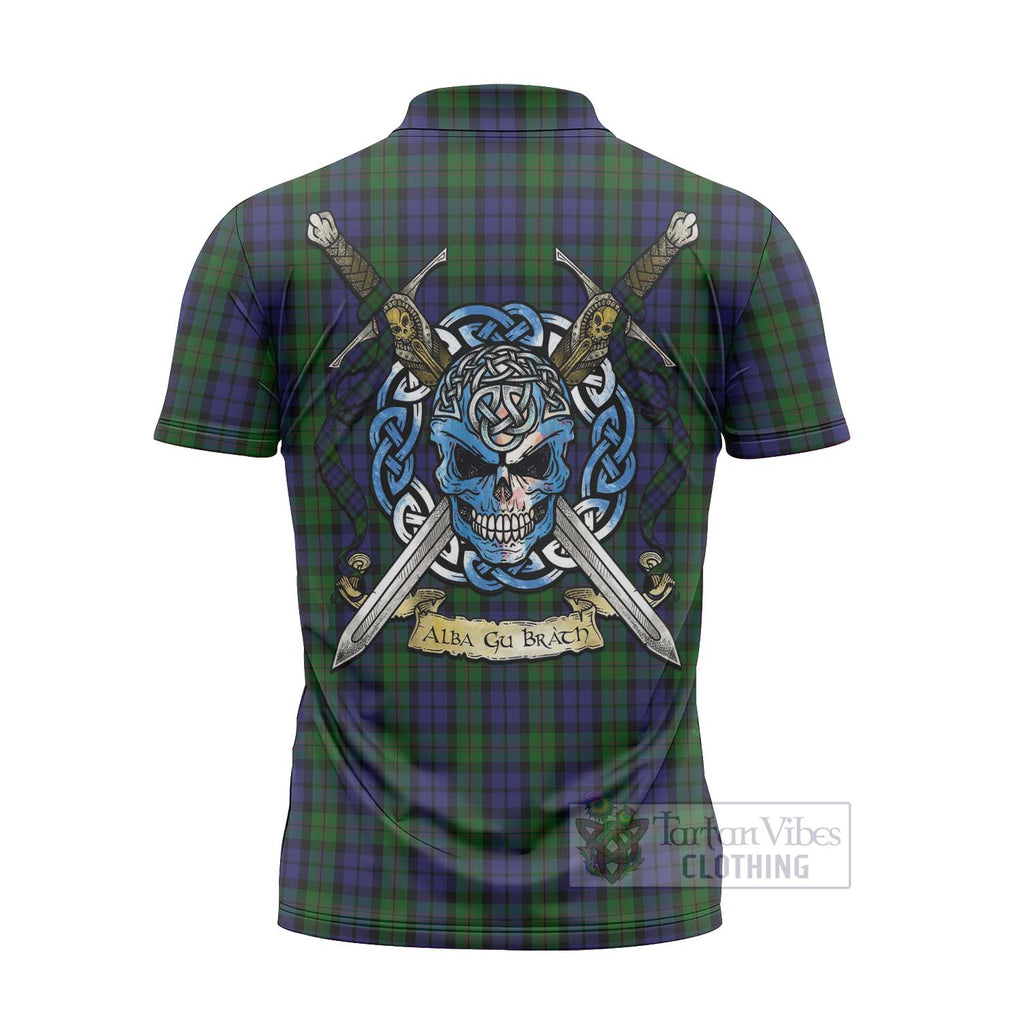 Dundas Tartan Zipper Polo Shirt with Family Crest Celtic Skull Style - Tartan Vibes Clothing