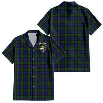 Dundas Tartan Short Sleeve Button Down Shirt with Family Crest