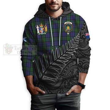 Dundas Crest Tartan Hoodie with New Zealand Silver Fern Half Style - Tartan Vibes Clothing