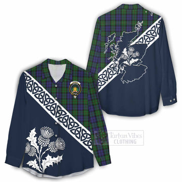 Dundas Tartan Women's Casual Shirt Featuring Thistle and Scotland Map - Tartan Vibes Clothing