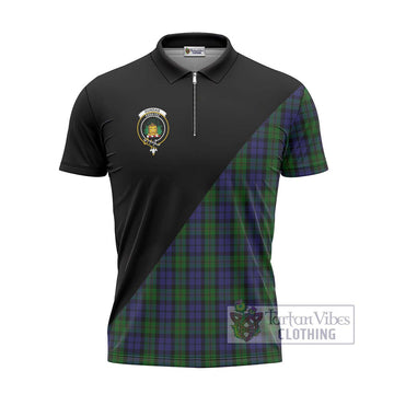 Dundas Tartan Zipper Polo Shirt with Family Crest and Military Logo Style - Tartan Vibes Clothing