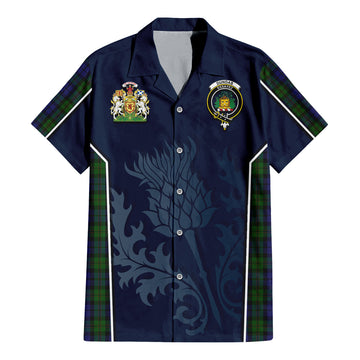 Tartan Vibes Clothing Dundas Tartan Short Sleeve Button Up Shirt with Family Crest and Scottish Thistle Vibes Sport Style