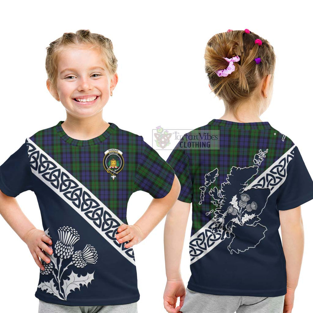 Dundas Tartan Kid T-Shirt Featuring Thistle and Scotland Map - Tartan Vibes Clothing