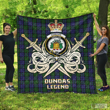 Dundas Tartan Quilt with Clan Crest and the Golden Sword of Courageous Legacy - Tartan Vibes Clothing