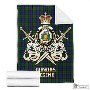 Dundas Tartan Blanket with Clan Crest and the Golden Sword of Courageous Legacy - Tartan Vibes Clothing