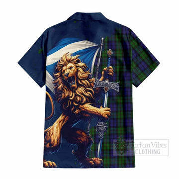 Dundas Tartan Family Crest Hawaiian Shirt with Scottish Majestic Lion - Tartan Vibes Clothing